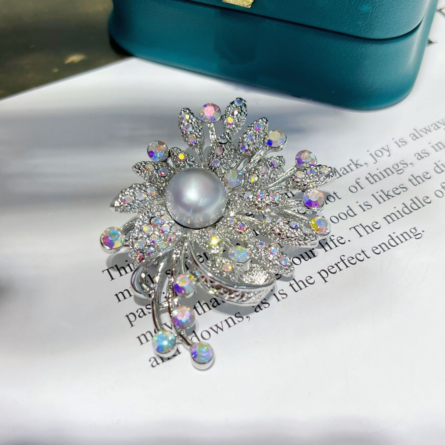 Natural freshwater pearl multicolored iris design brooch