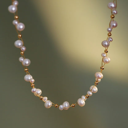 Small gold beads retro court style pearl necklace