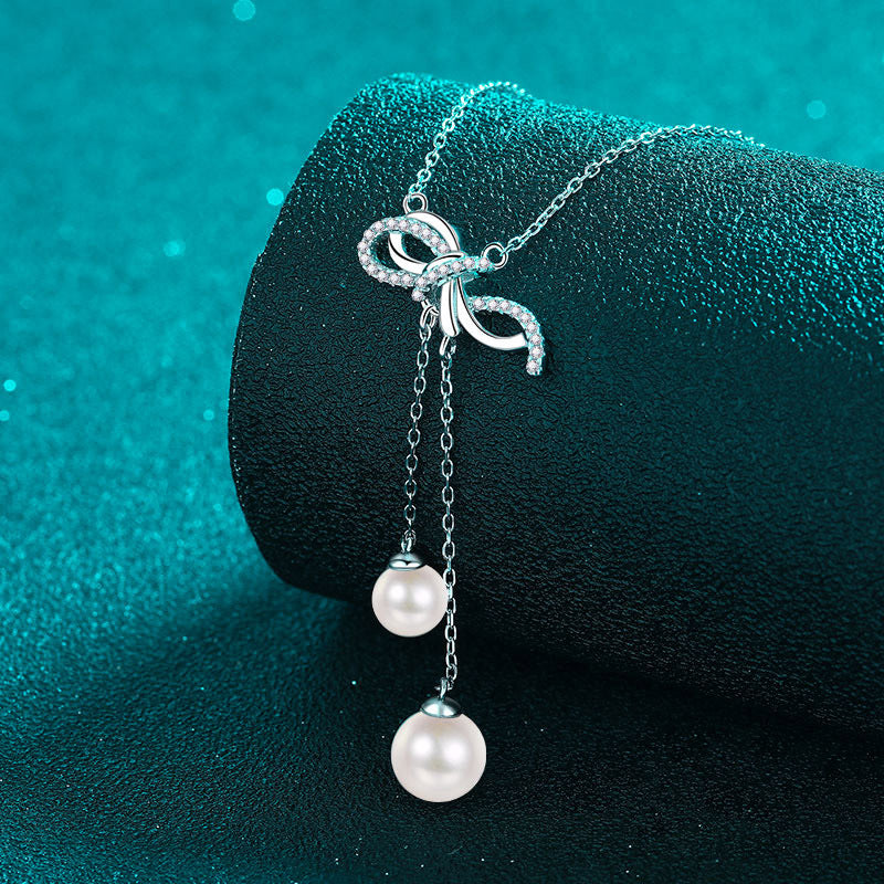 Sterling Silver Natural Freshwater Pearl Bow Light Luxury Necklace