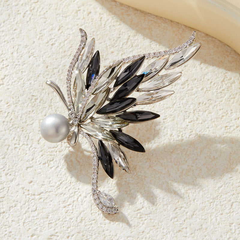 Natural Pearl Crystal Butterfly Design Brooch