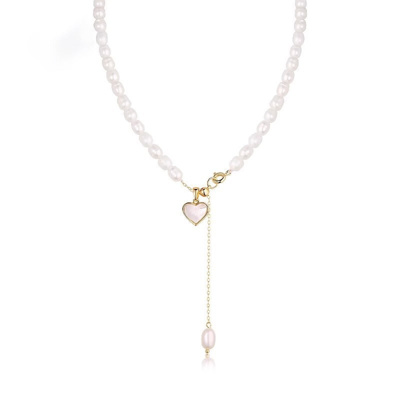 Light luxury natural freshwater pearl love millet bead pearl necklace