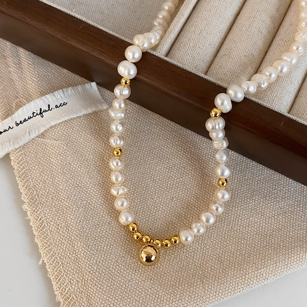 Vintage Natural Pearl Gold Ball Design Necklace/Bracelet