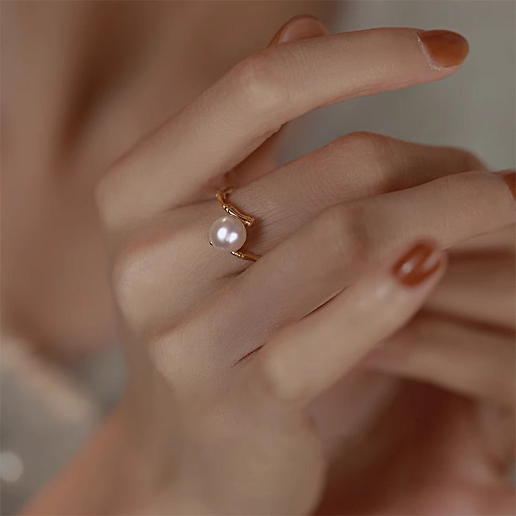 Bamboo design pearl ring