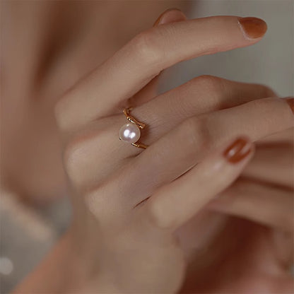Bamboo design pearl ring