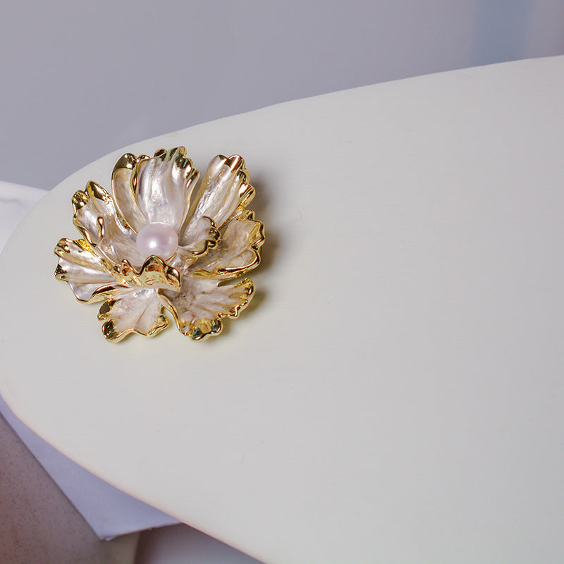 Natural Pearl Lotus Design Brooch