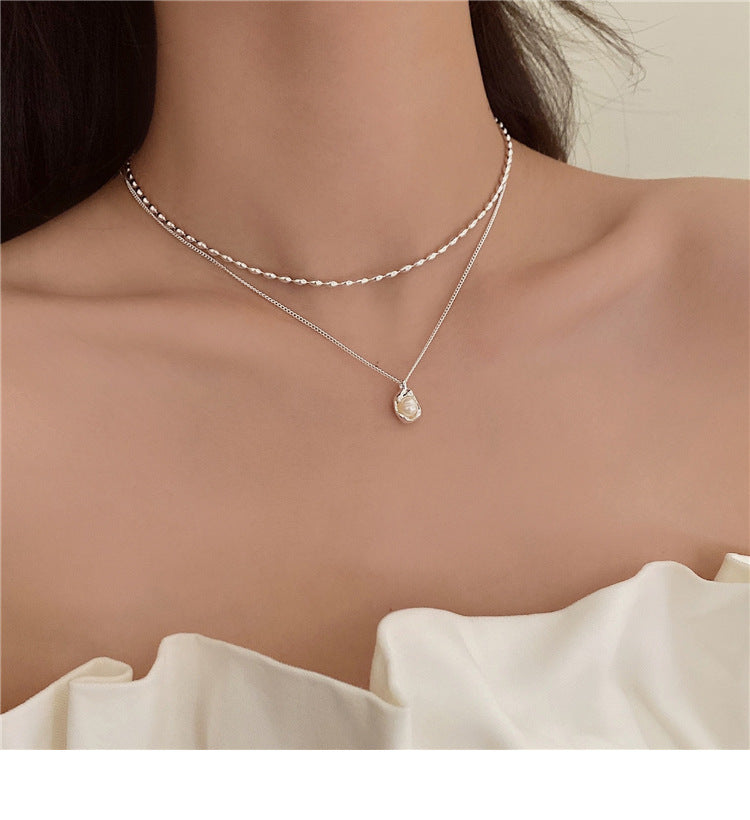 Stacked natural freshwater pearl pendant necklace