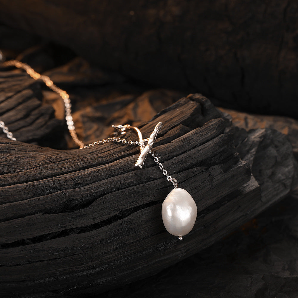 Baroque branch shaped natural pearl collarbone chain