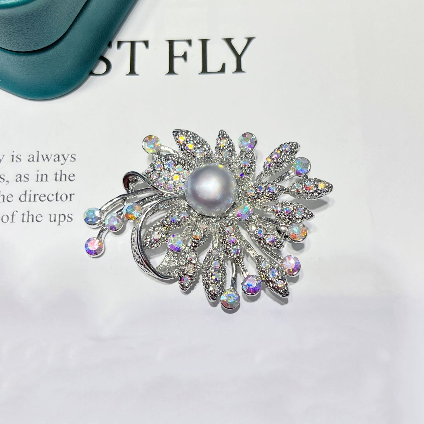 Natural freshwater pearl multicolored iris design brooch