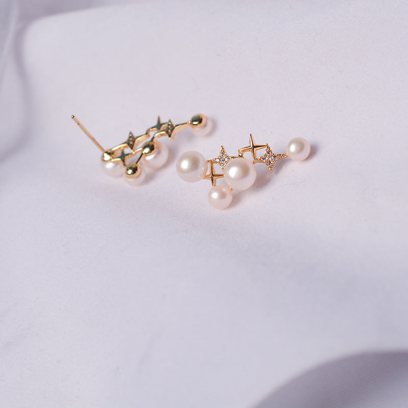 French retro star design pearl stud earrings