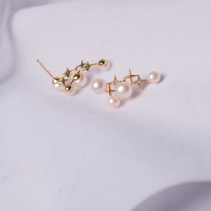 French retro star design pearl stud earrings