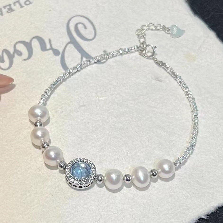 Natural Pearl Chalcedony Design Silver Bracelet