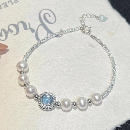 Natural Pearl Chalcedony Design Silver Bracelet