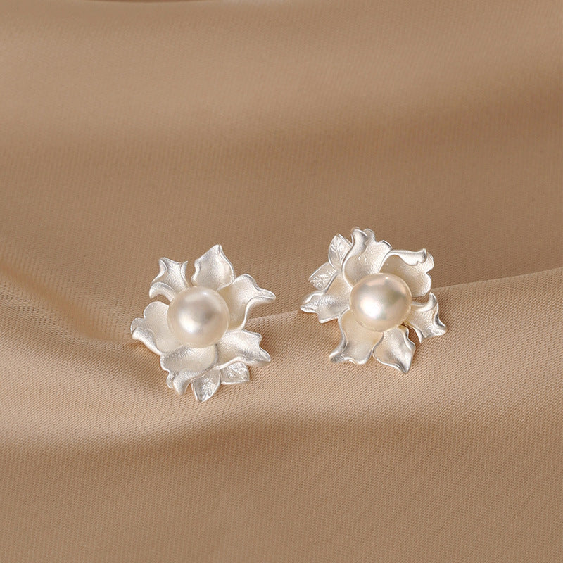 French Jasmine Design Pearl Stud Earrings