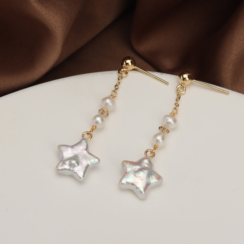 Baroque Lucky Star Tassel Design Pearl Earrings