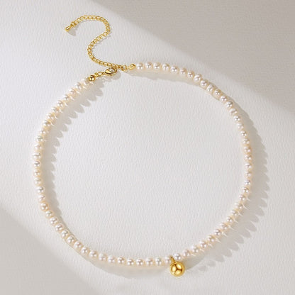 Metal beads embellished with freshwater pearl necklace
