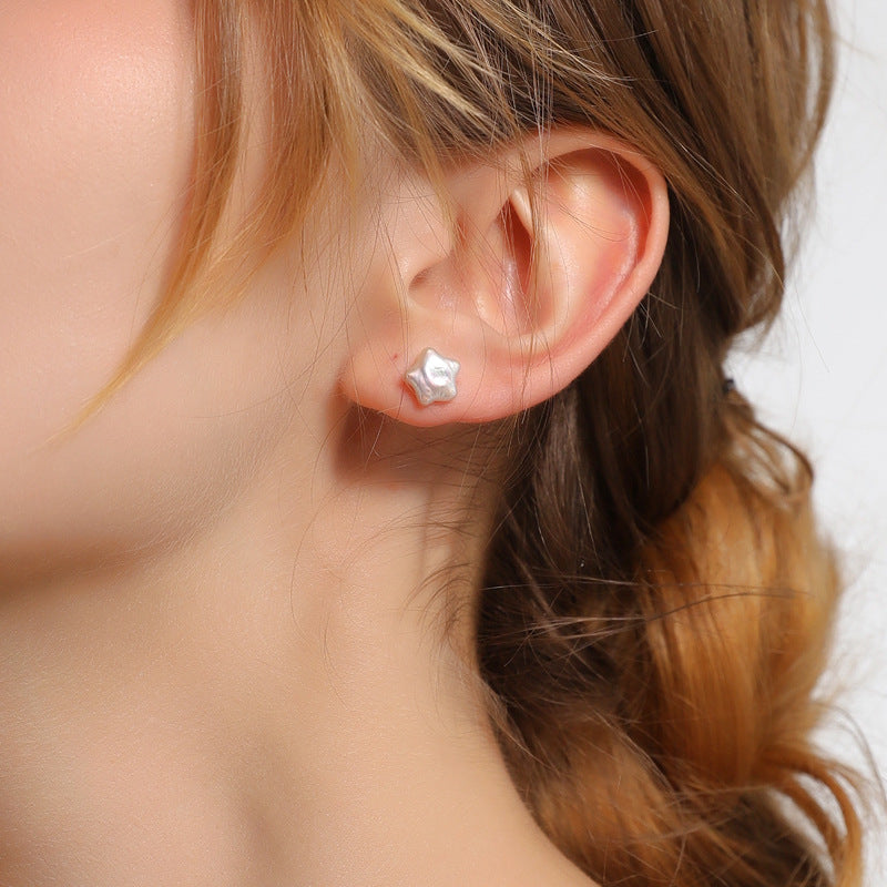 Baroque little star natural pearl stud earrings