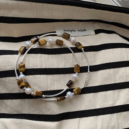 Tiger's Eye Design Pearl Necklace