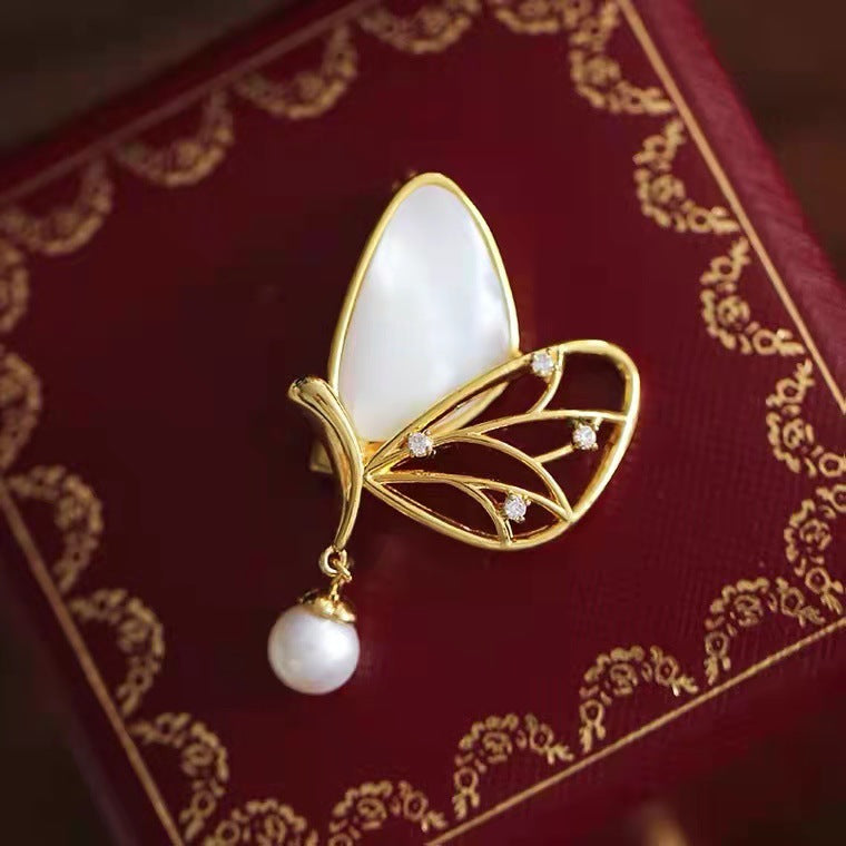 Butterfly Design Pearl Brooch