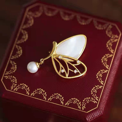 Butterfly Design Pearl Brooch