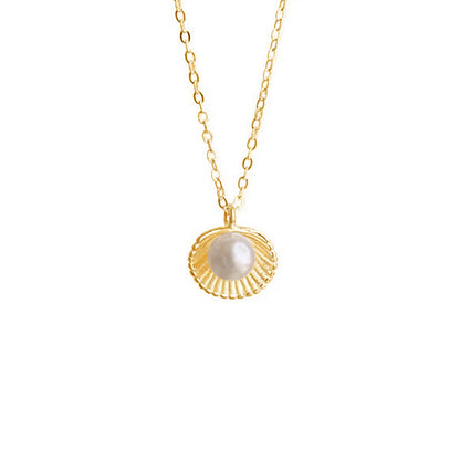 French retro gentle temperament simple shell natural freshwater pearl necklace