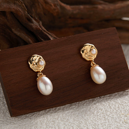 Rose Flower Design Pearl Stud Earrings