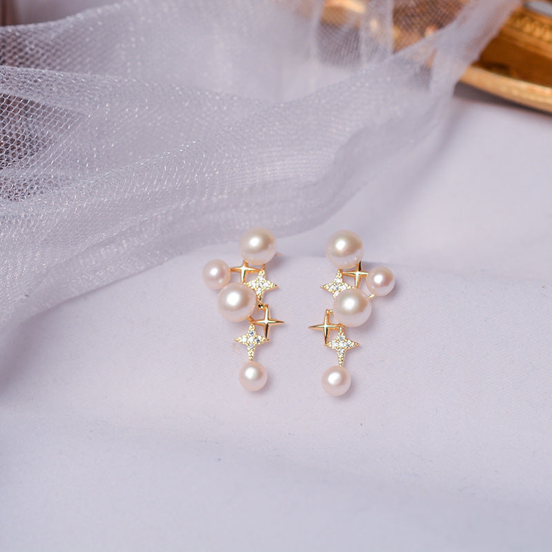 French retro star design pearl stud earrings