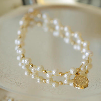 Natural strong light pearl gypsy star design silver bracelet