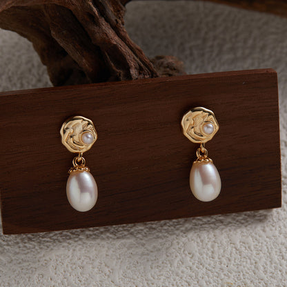 Rose Flower Design Pearl Stud Earrings