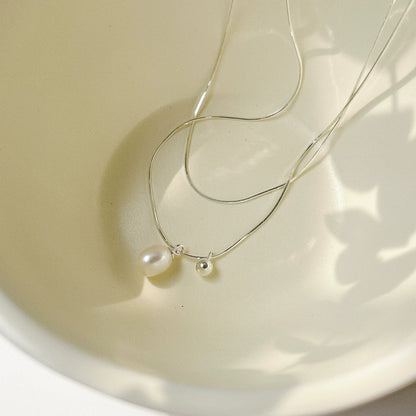 Sterling Silver Rice Pearl Light Luxury Niche Double Clavicle Chain