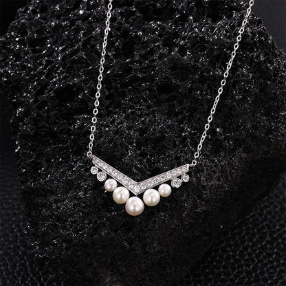 Sterling Silver Freshwater Pearl Diamond Light Luxury Clavicle Chain