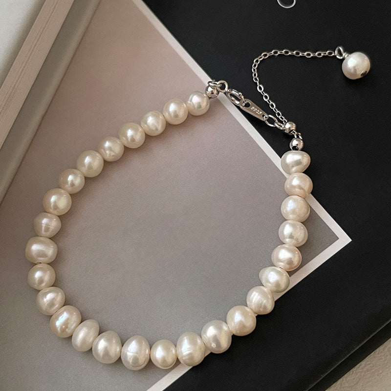 French Sterling Silver Natural Freshwater Pearl Bracelet