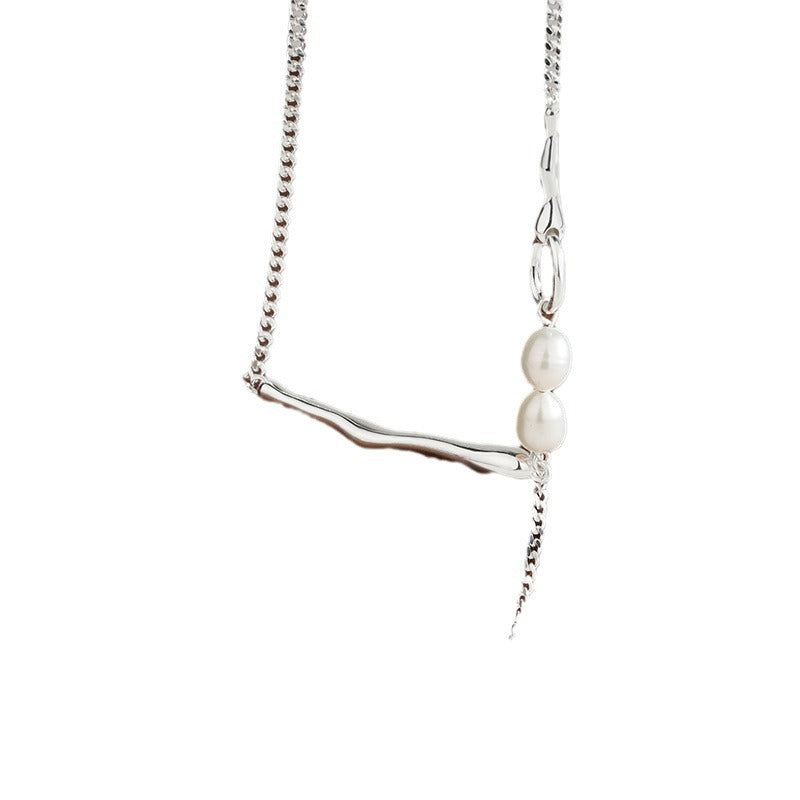Sterling Silver One-Word Irregular Pearl Tassel Necklace