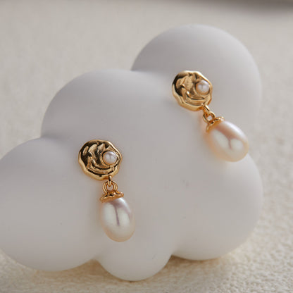 Rose Flower Design Pearl Stud Earrings