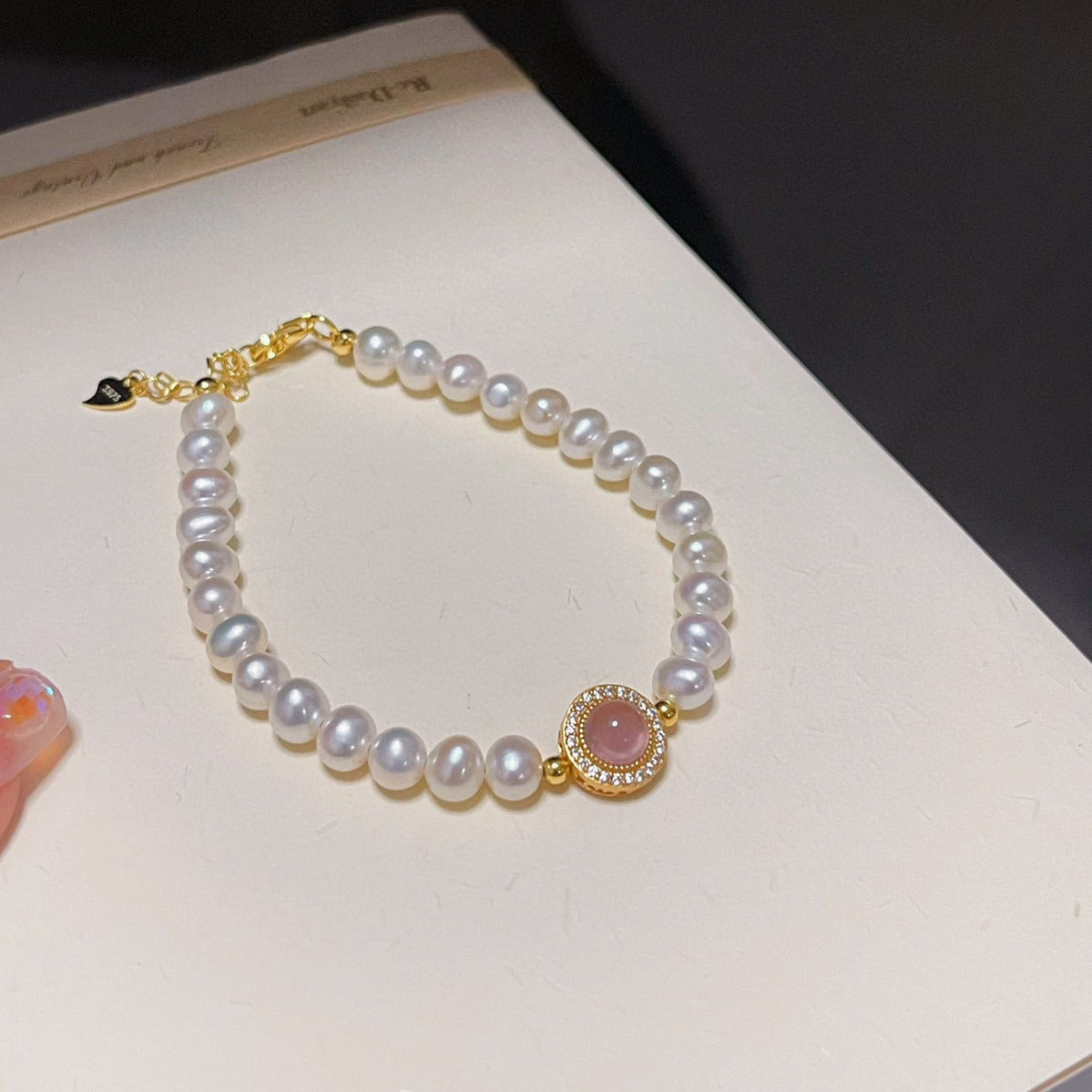 Natural Pearl Chalcedony Design Silver Bracelet