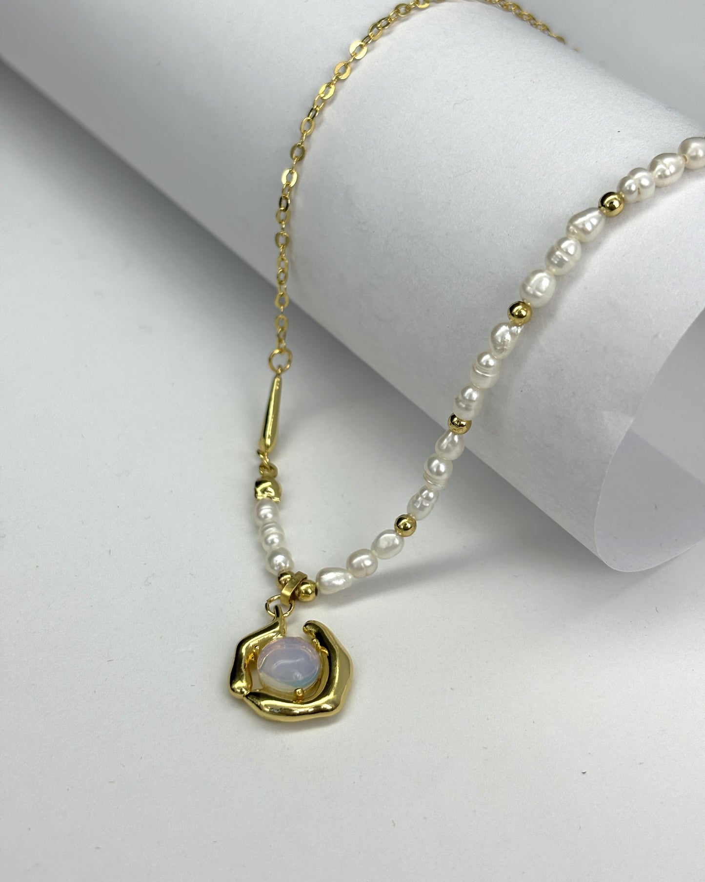 Vintage Moonstone Natural Pearl Necklace