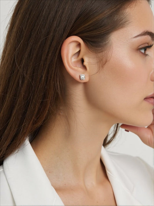 French square freshwater pearl stud earrings