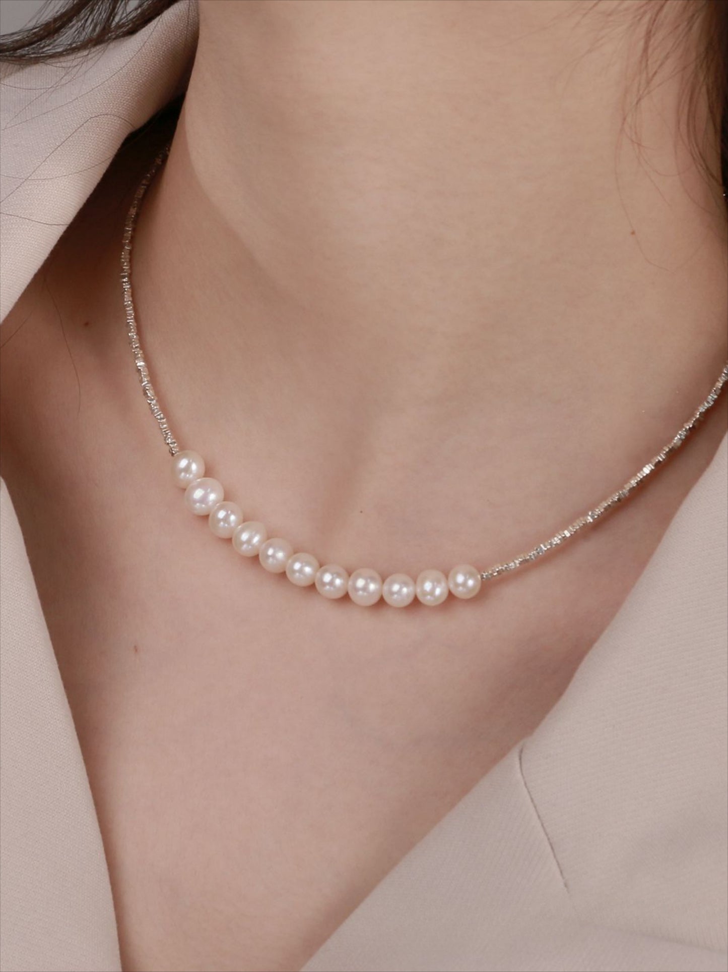Broken Silver Pearl Necklace Smile Collarbone Chain
