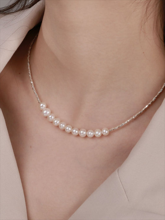Broken Silver Pearl Necklace Smile Collarbone Chain
