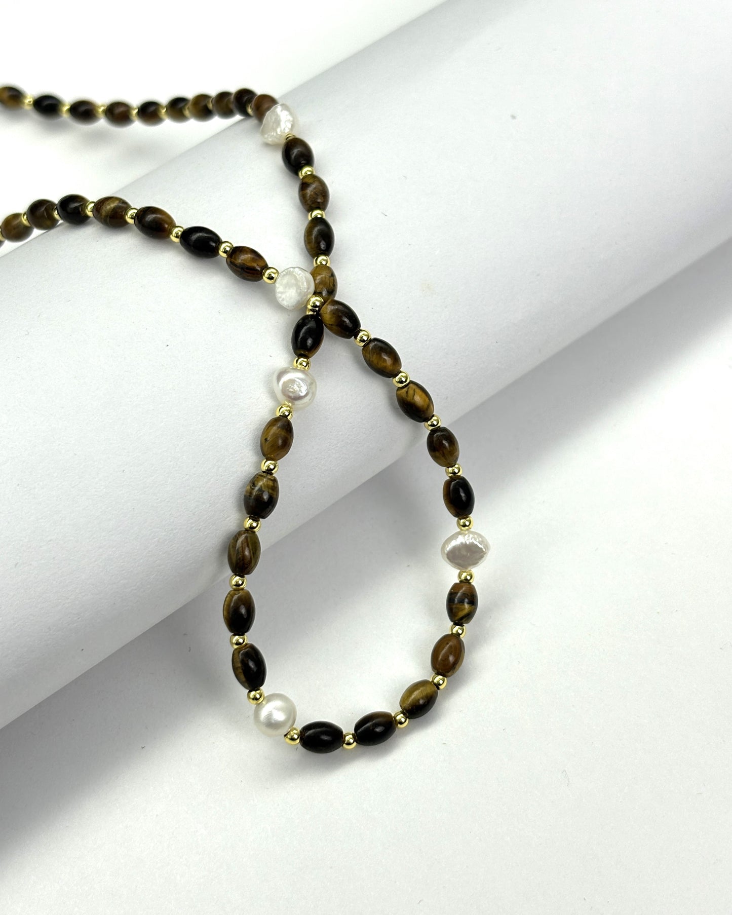 Tiger's Eye Natural Freshwater Pearl Beaded Necklace