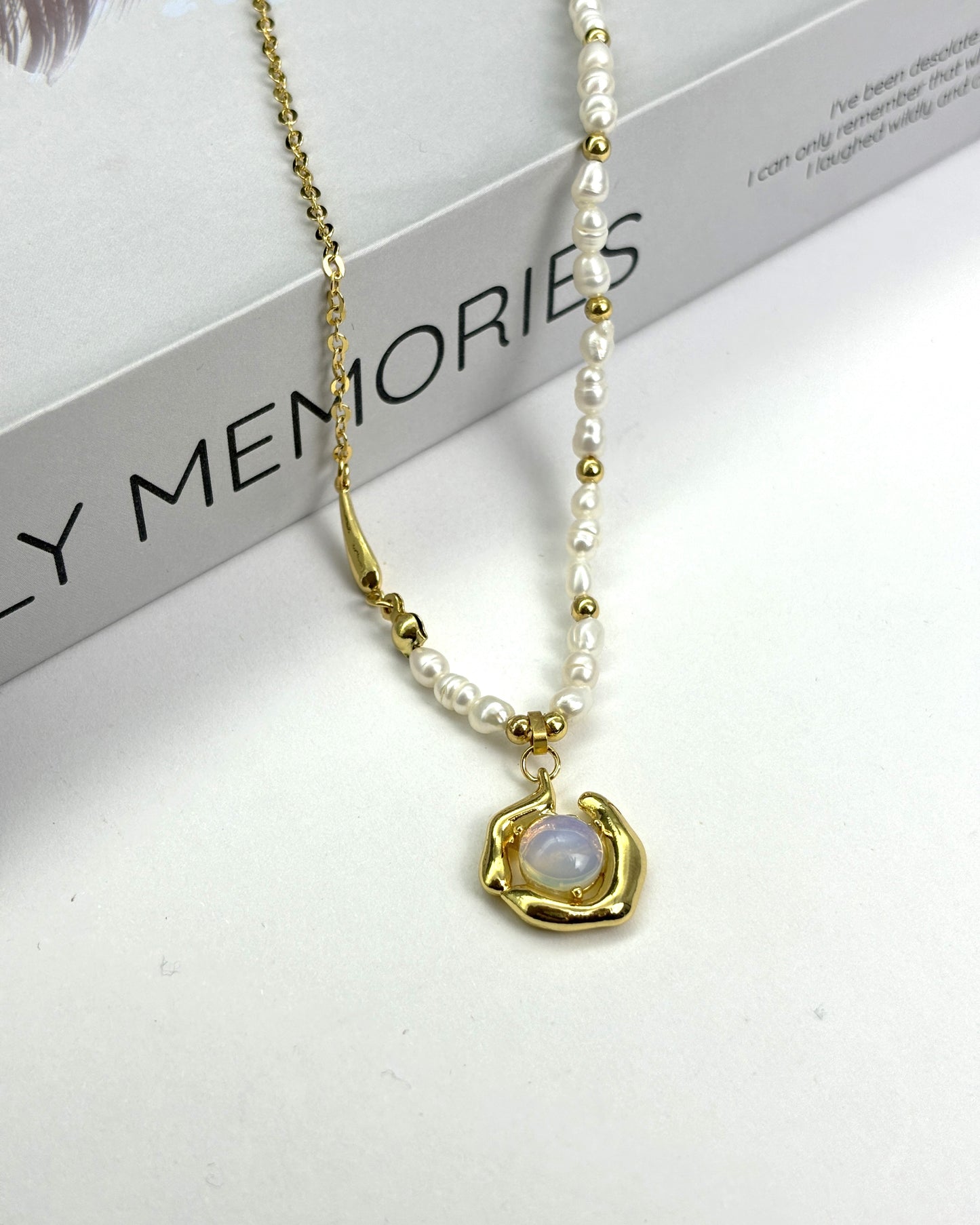 Vintage Moonstone Natural Pearl Necklace