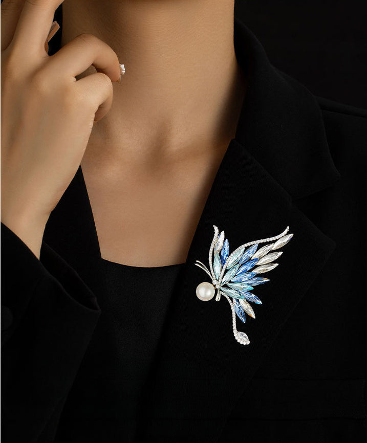 Natural Pearl Crystal Butterfly Design Brooch