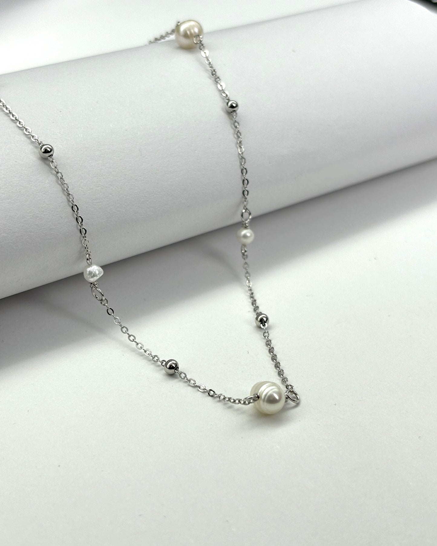 Sterling Silver Natural Freshwater Pearl Light Luxury Gypsy Necklace