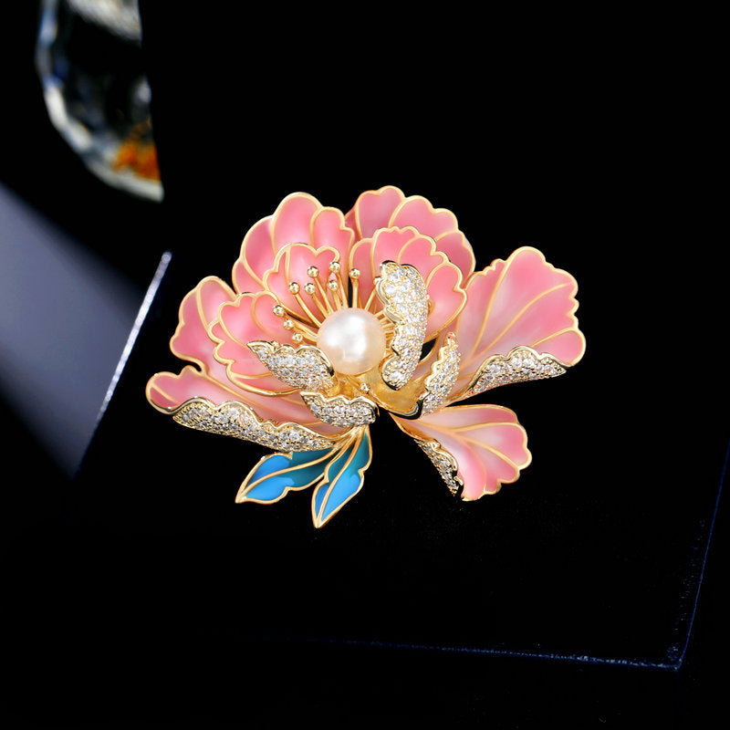 Elegant temperament Peony pearl brooch