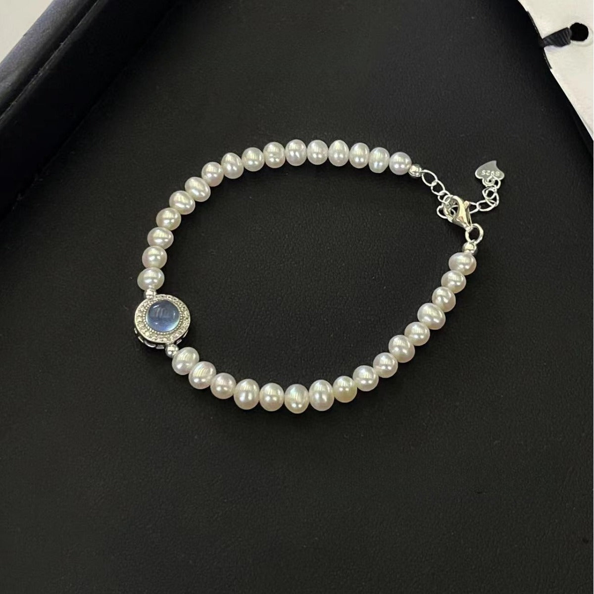 Natural Pearl Chalcedony Design Silver Bracelet
