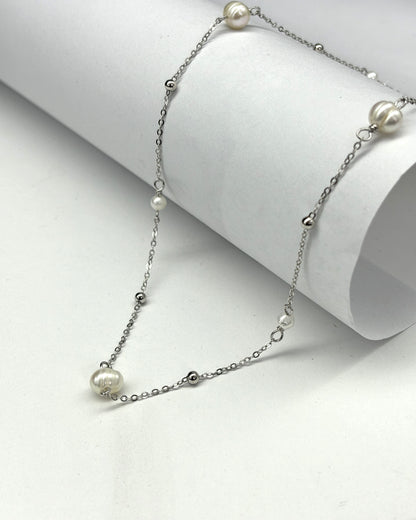 Sterling Silver Natural Freshwater Pearl Light Luxury Gypsy Necklace